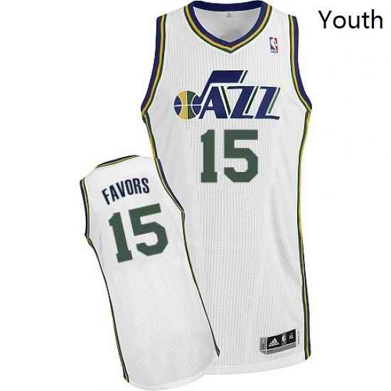 Youth Adidas Utah Jazz 15 Derrick Favors Authentic White Home NBA Jersey
